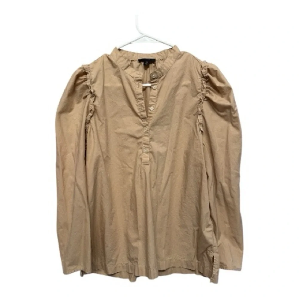 J. Crew Eco-Friendly Recycled Tan Blouse with Ruffle Details Size Medium